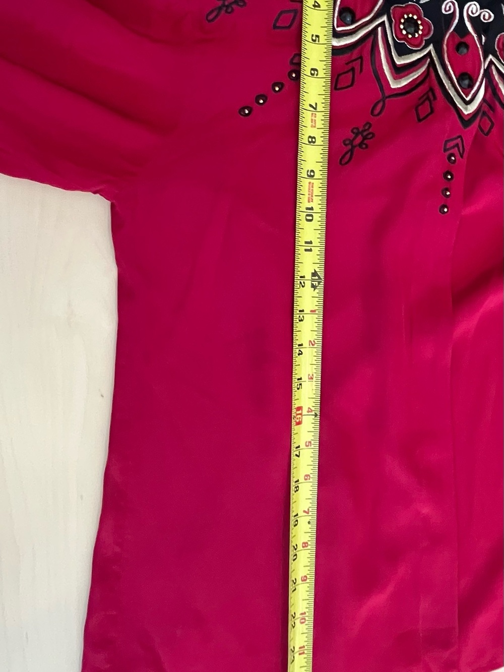 Red Embroidered Collared Button-Up Top - Picture 7 of 12
